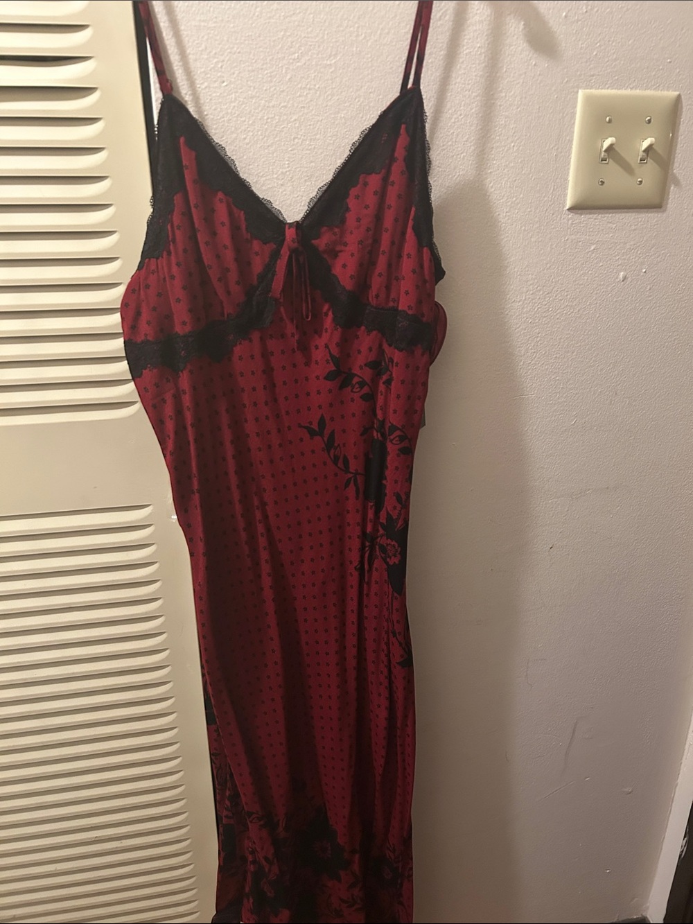 wild fable Red and Black Lace-Trim Maxi Slip Dress